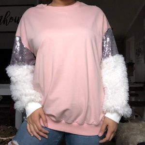 Sequin-fur sweatshirt
